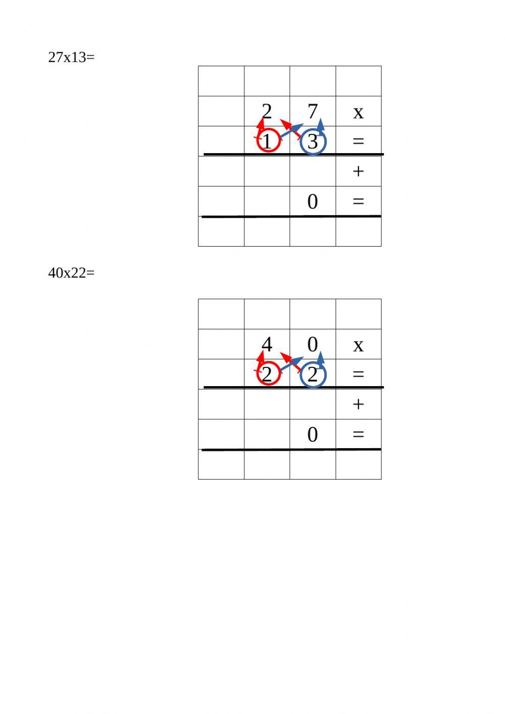 Moltiplicazioni in colonna con due cifre