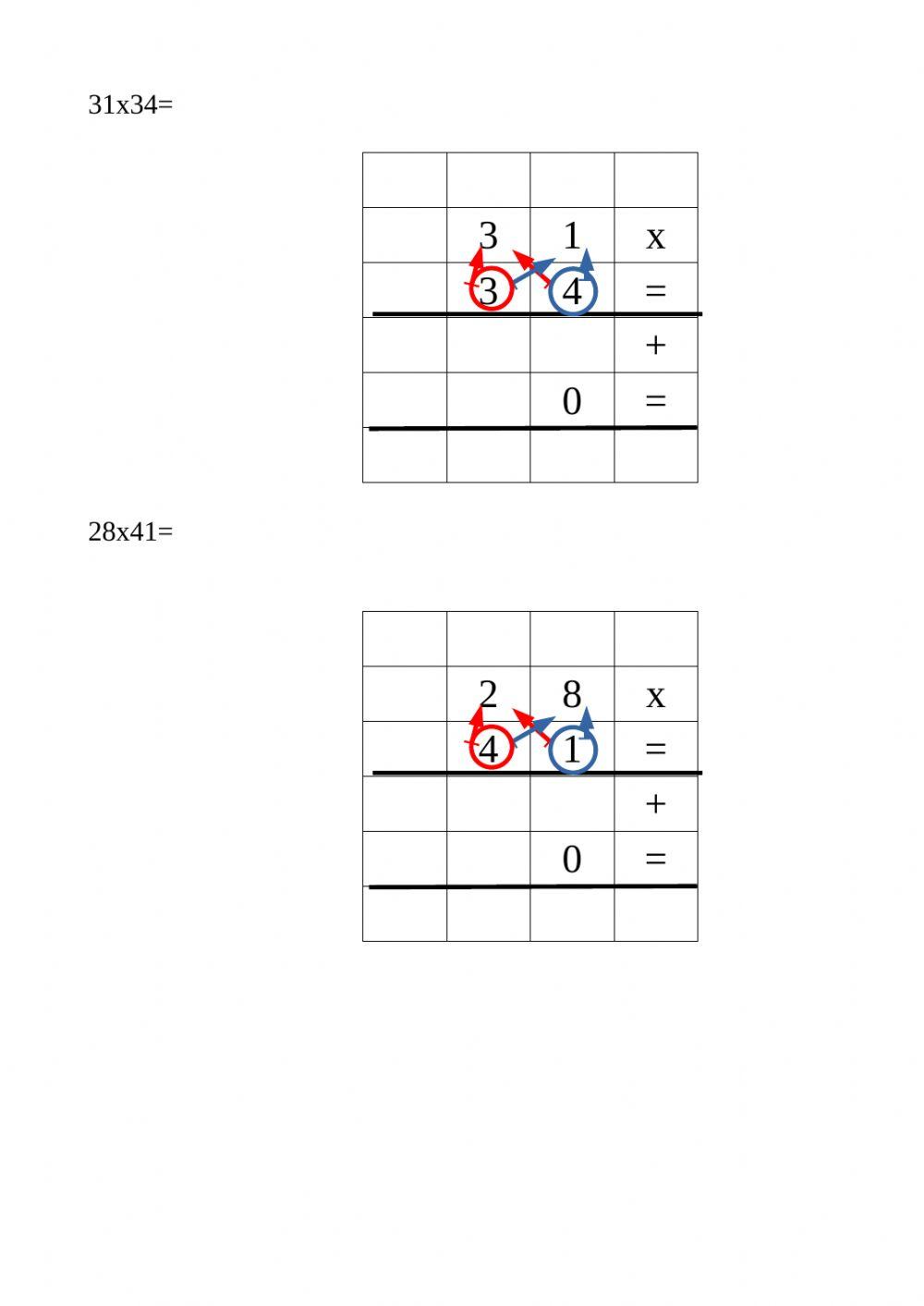 Moltiplicazioni in colonna con due cifre