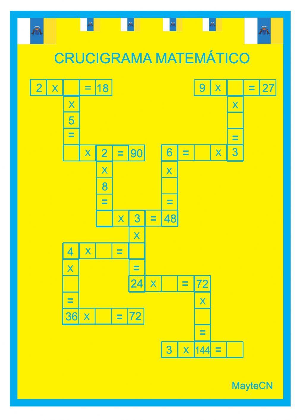Crucigrama matemático de multipllicaciones