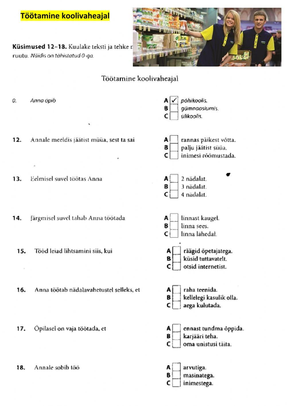Kuulamine-Töötamine koolivaheajal