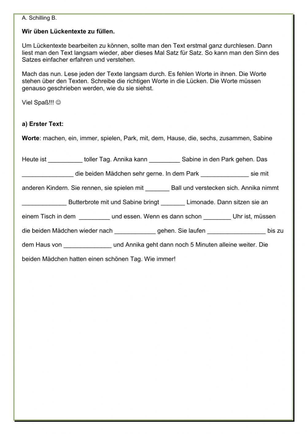 4 einfache Lückentexte