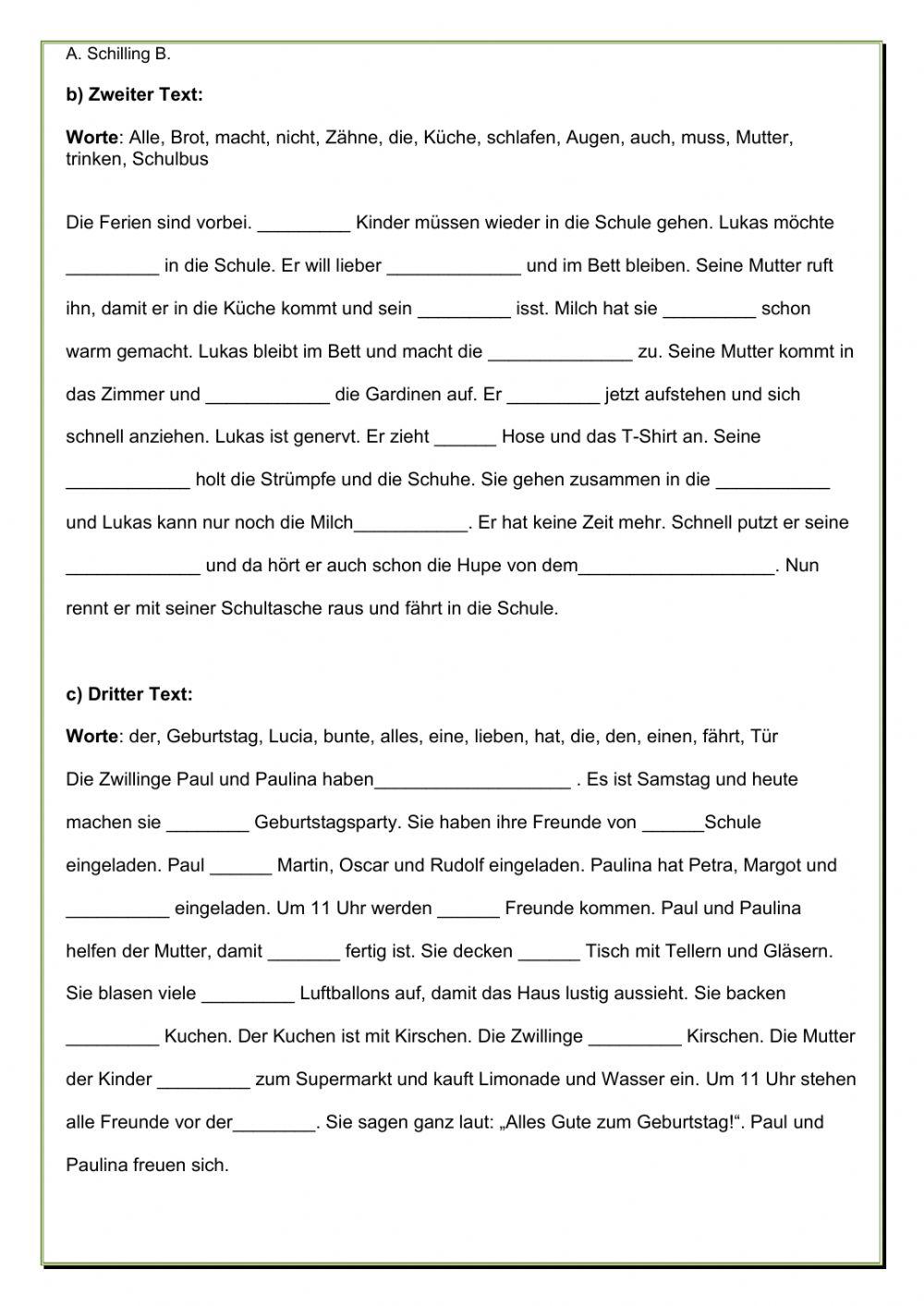 4 einfache Lückentexte