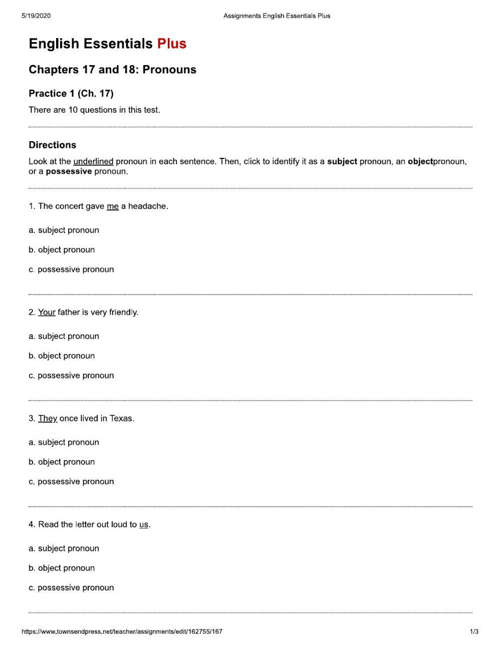 Pronouns: Subject, Object, Possessive 5696297 | LehmanALC