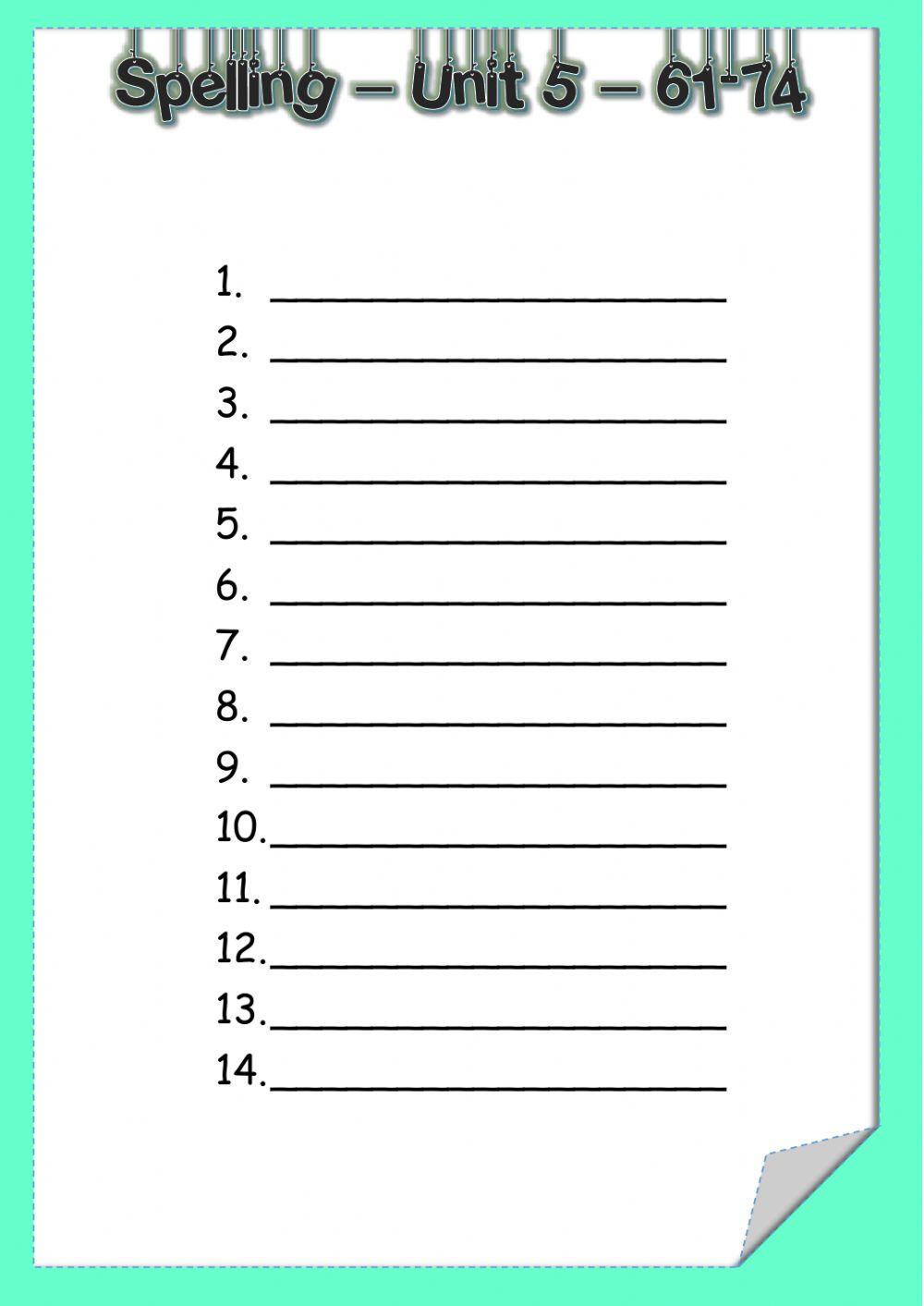 5th Grade - Unit 5 – Spelling - 61-74