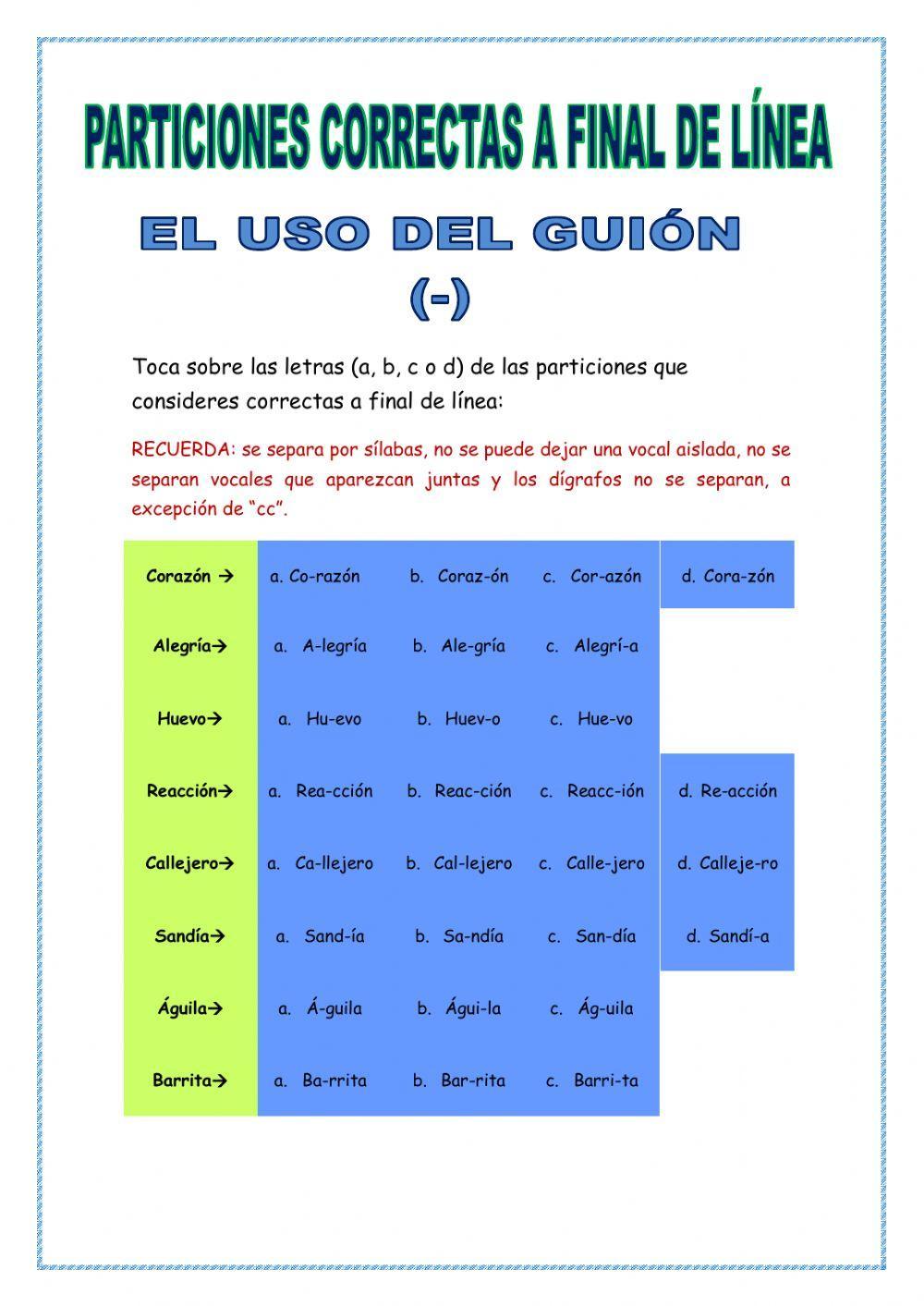 Uso del guión a final de línea Uso del guión a final de línea