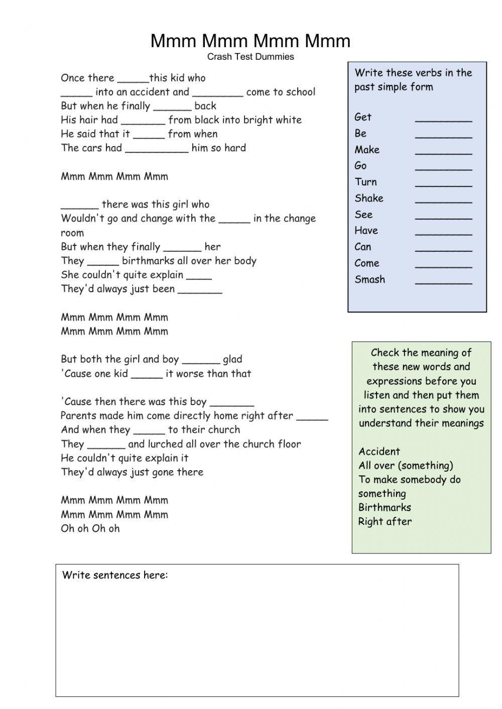 Past simple Listening - song