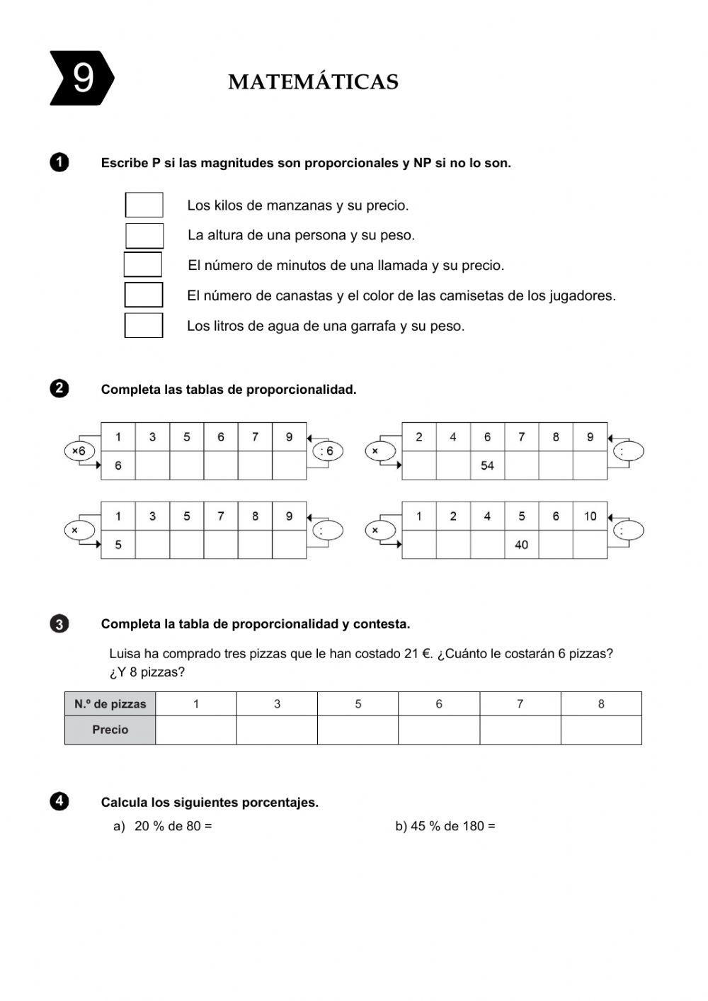 Proporcionalidad y porcentajes