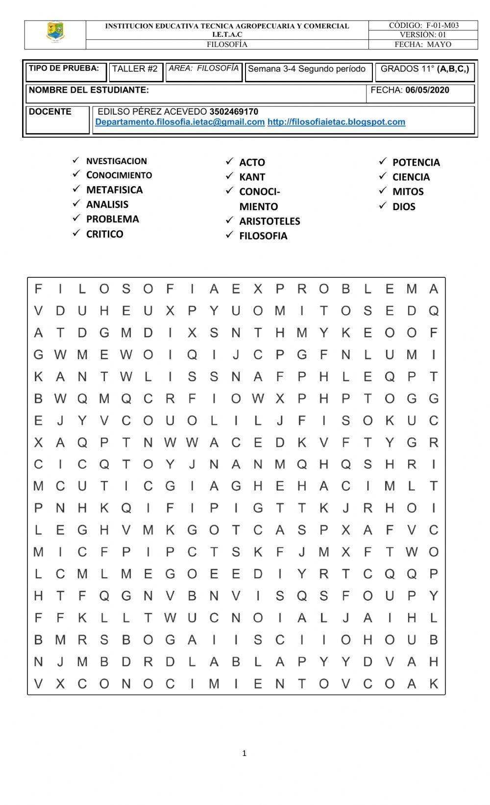 Sopa de letras - 2 conocimiento