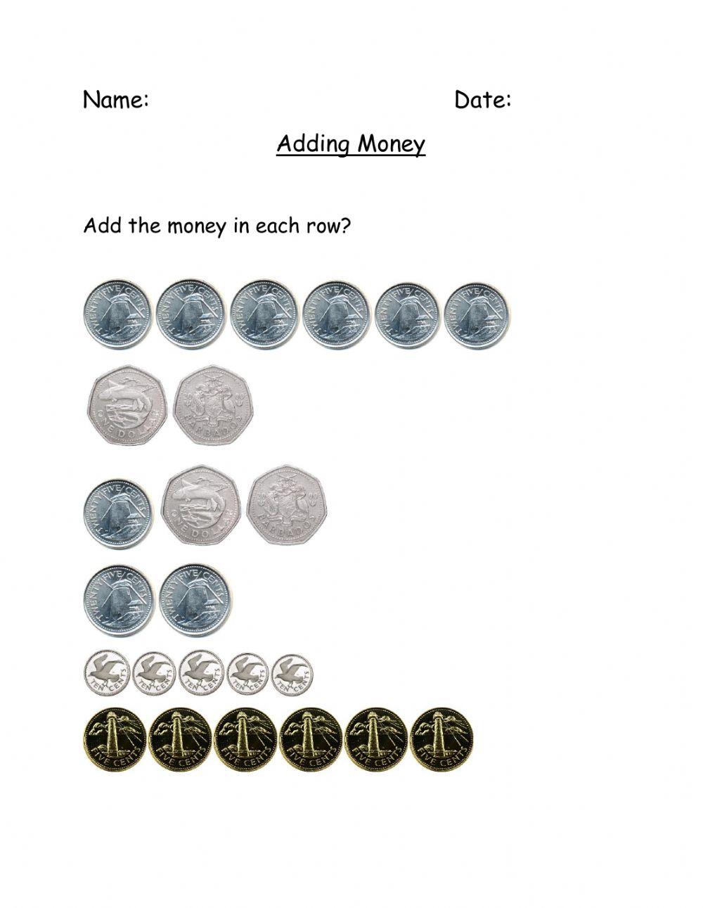 Adding Money (Barbadian coins) interactive worksheet | Live Worksheets