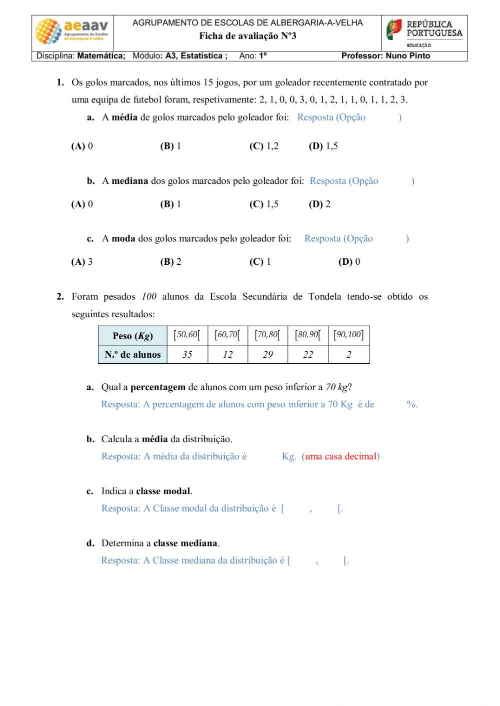 Ficha de avaliação nº 3