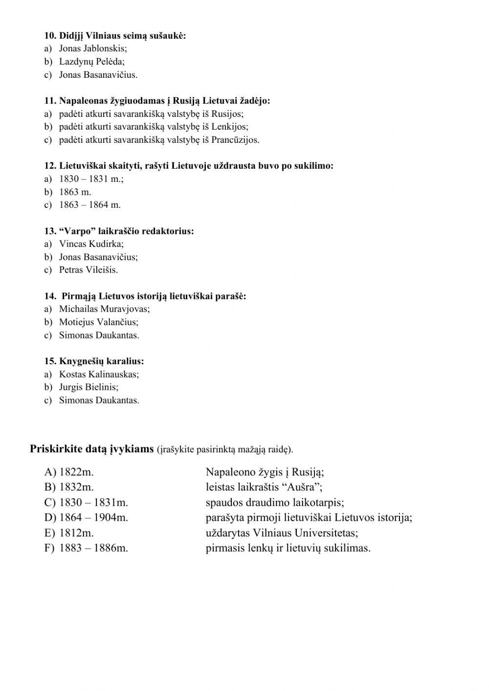 Lietuva Rusijos imperijoje, 5 kl.