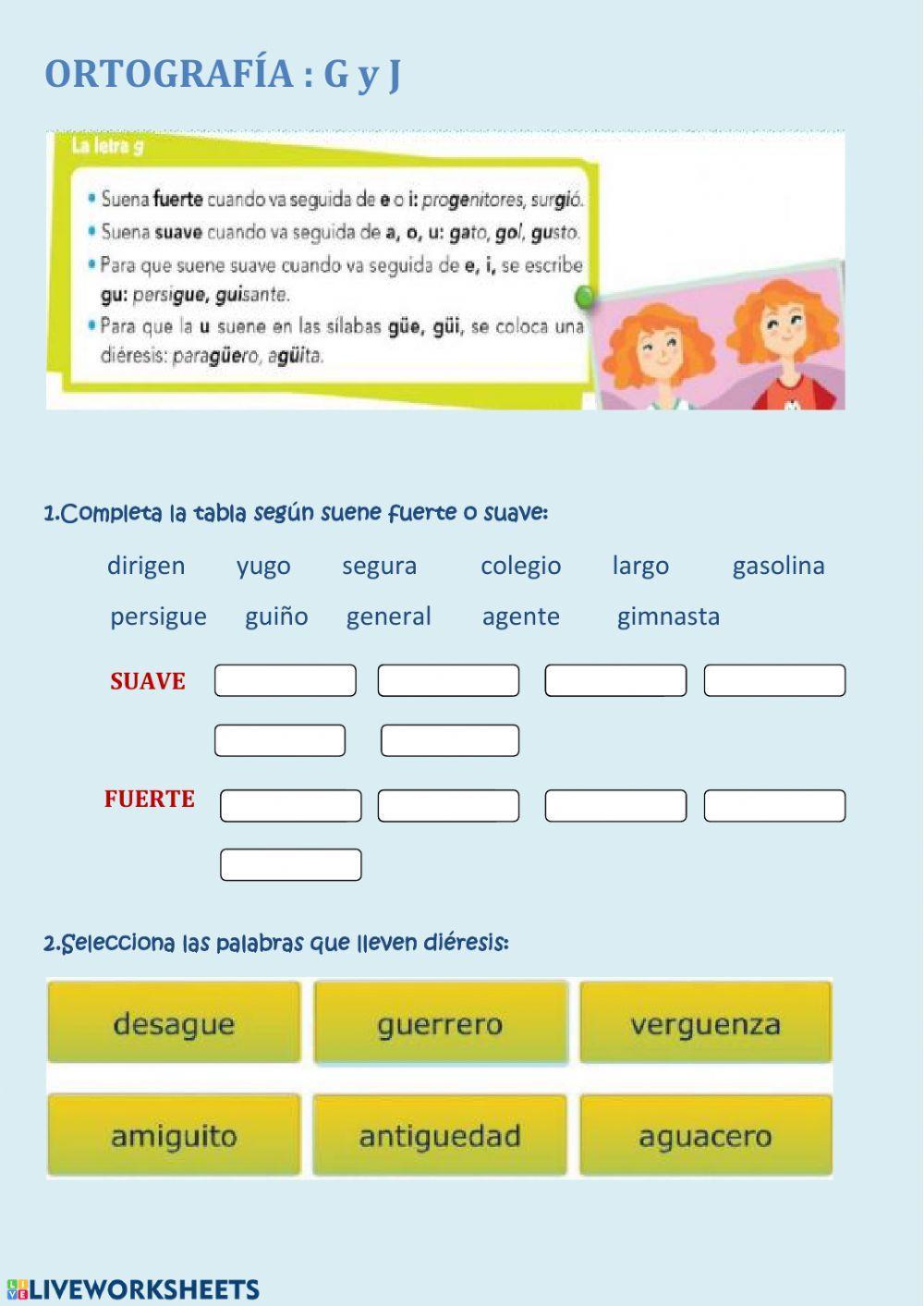 Uso de la g y j Uso de la g y j