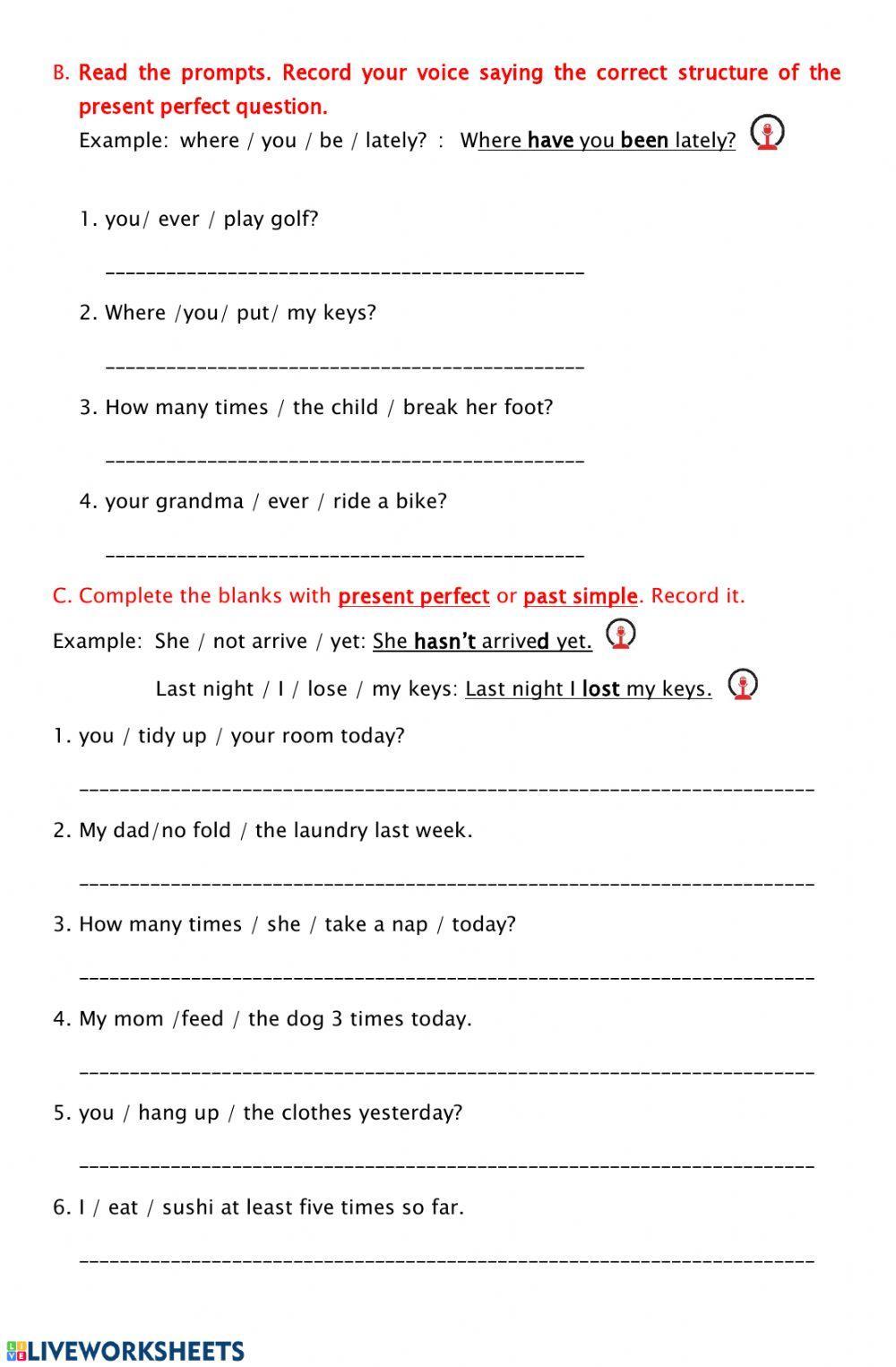 Speaking: present perfect vs past simple