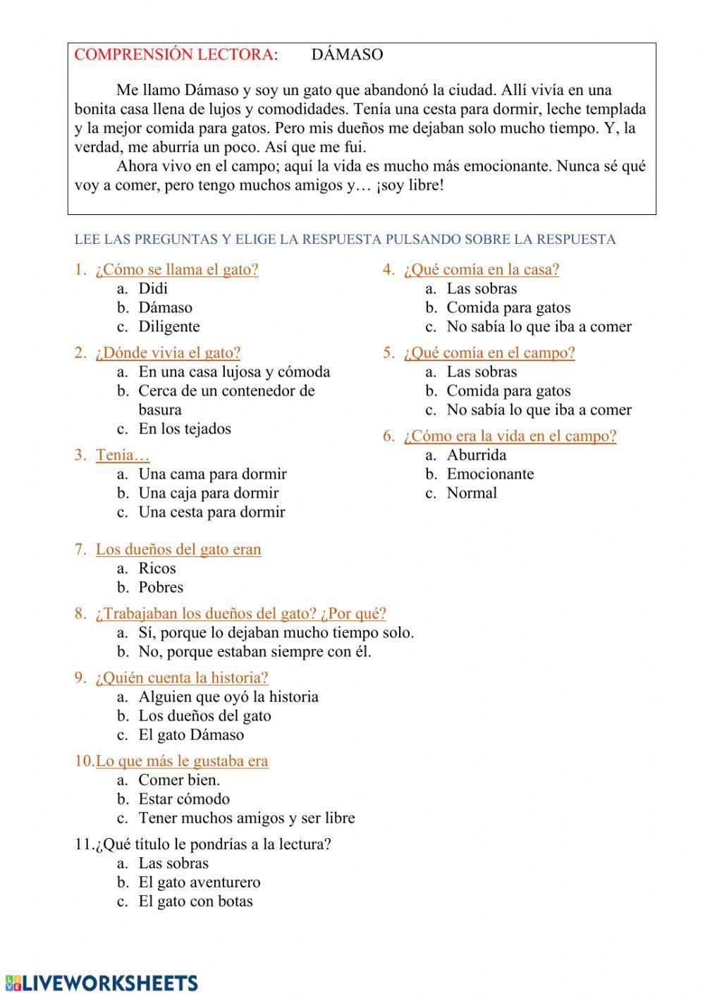 Comprensión lectora 1º EP