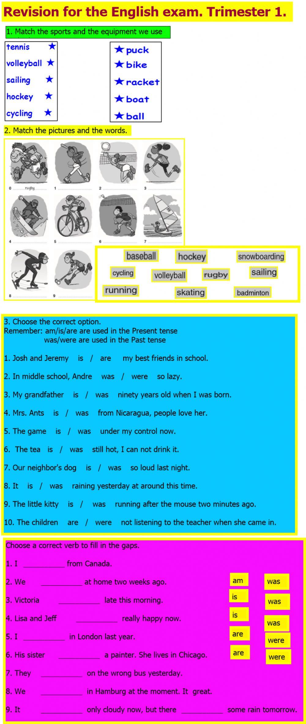 Revision for the English exam. Trimester 1.