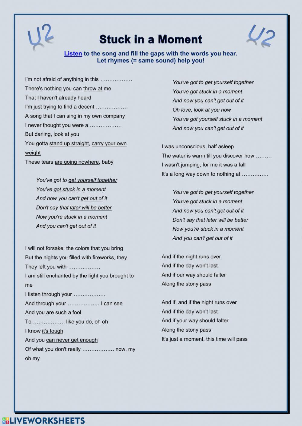 Song: U2 - Stuck in a moment