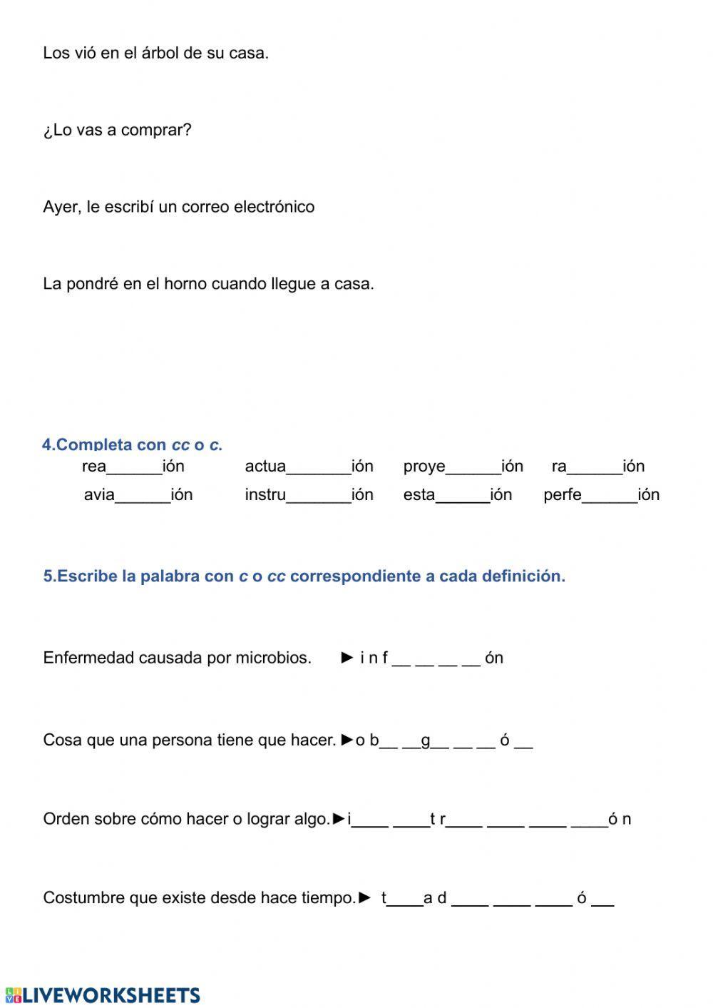 Pronombres personales, familia de palabras y palabras con cc