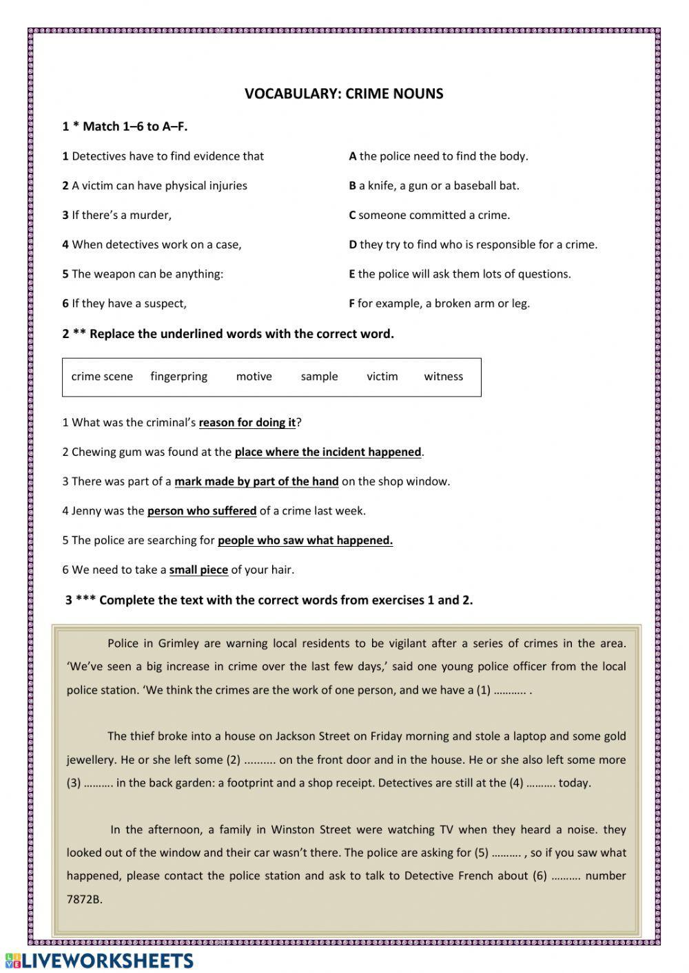 Crime Nouns - Vocabulary