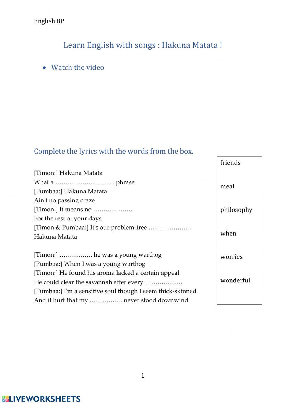 English with songs - Hakuna Matata