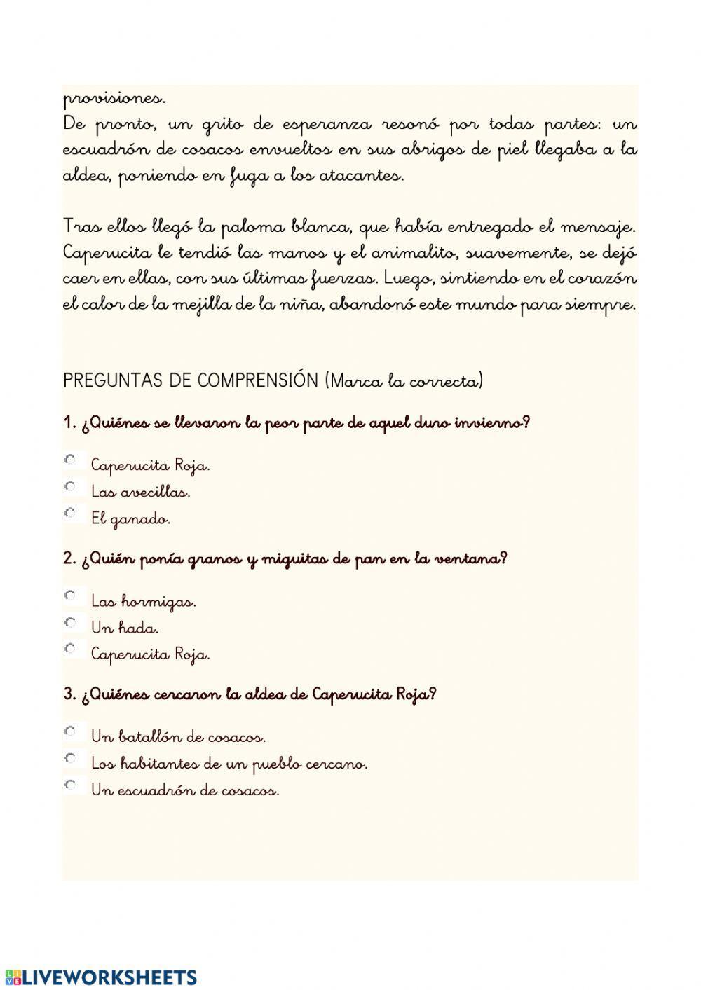 Lectura comprensiva tipo test