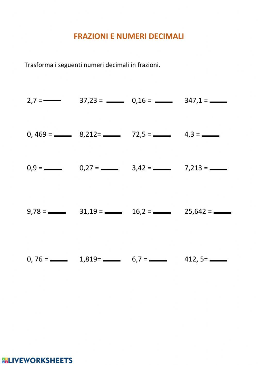 Frazioni e numeri decimali