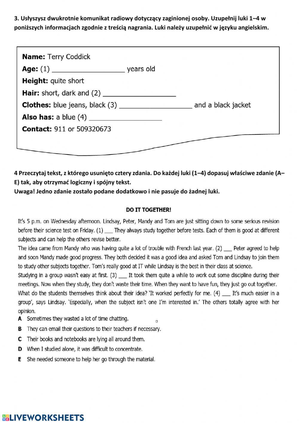 1) listening and reading kl. 8