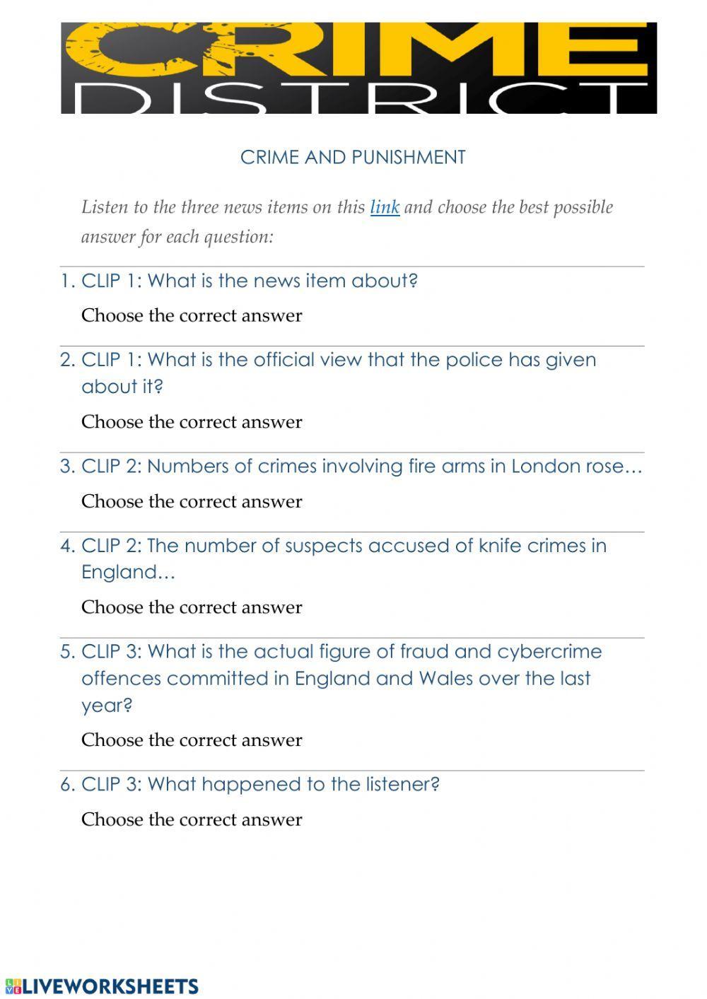 LISTENING COMPREHENSION: CRIME MULTIPLE CHOICE