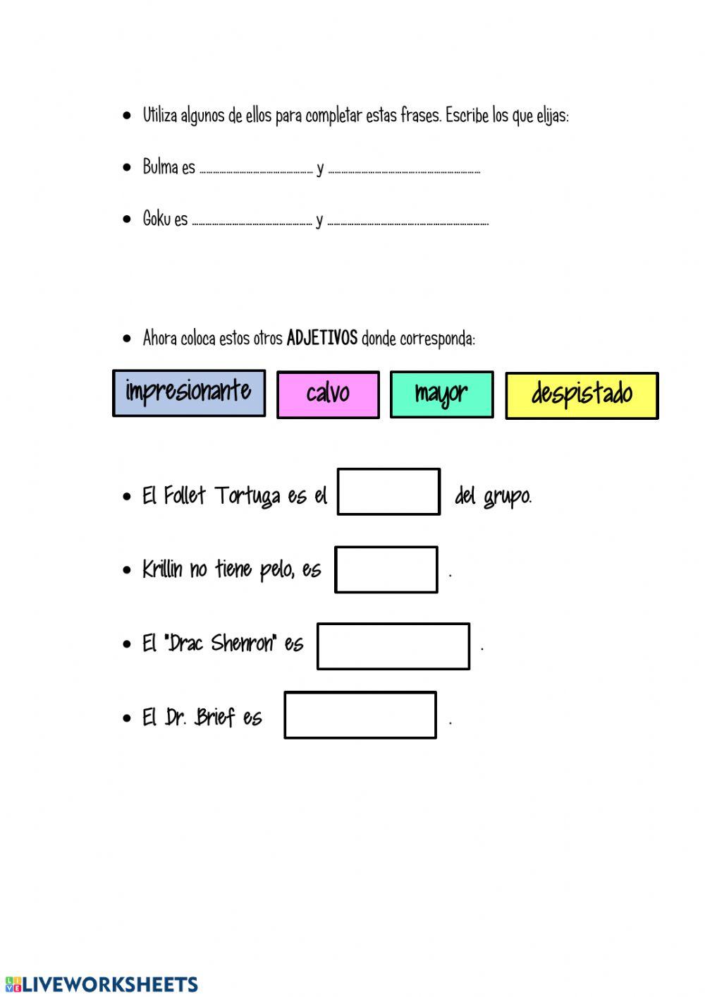 Adjetivos- bola de drac