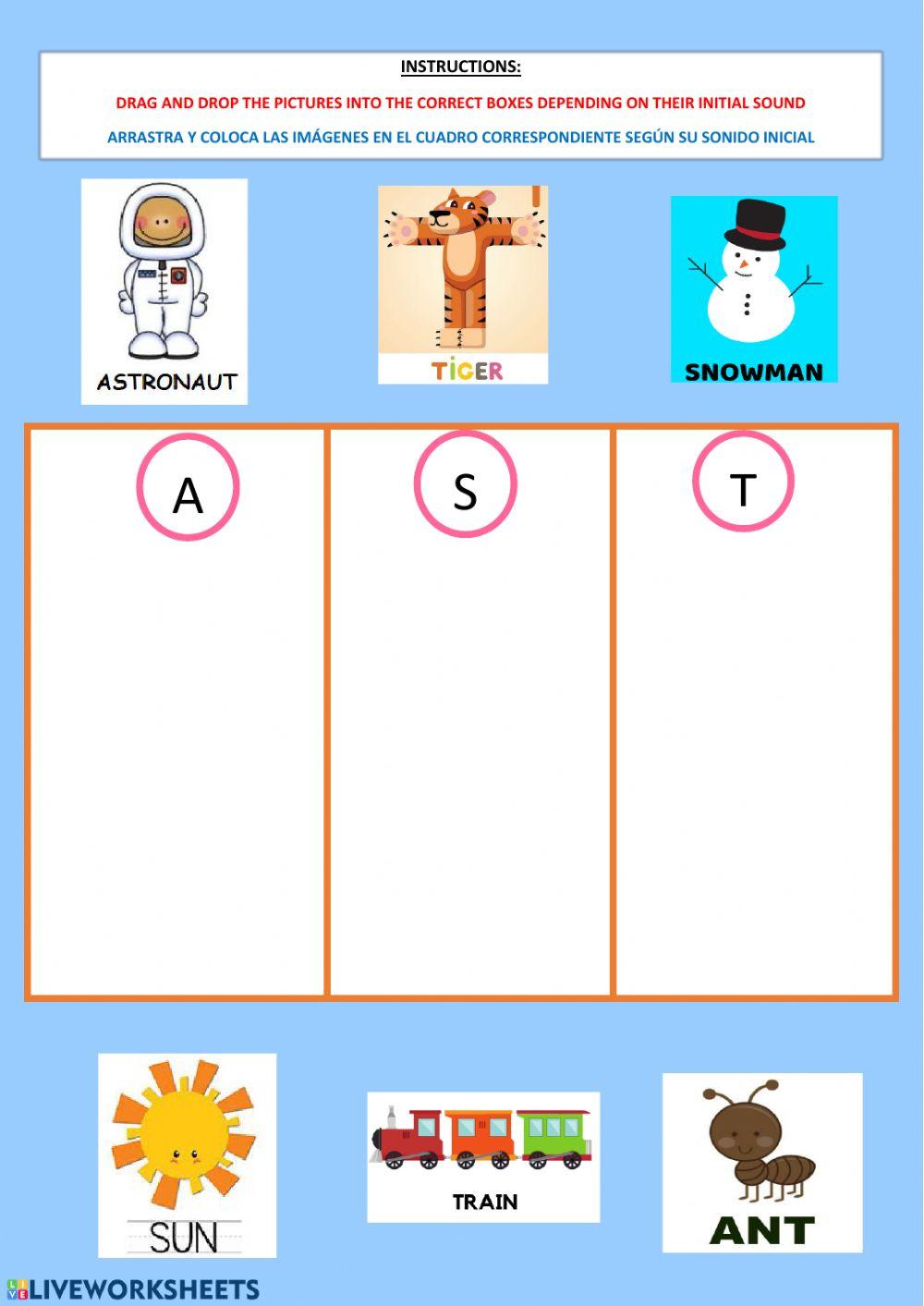 Phonics revision a, s, t