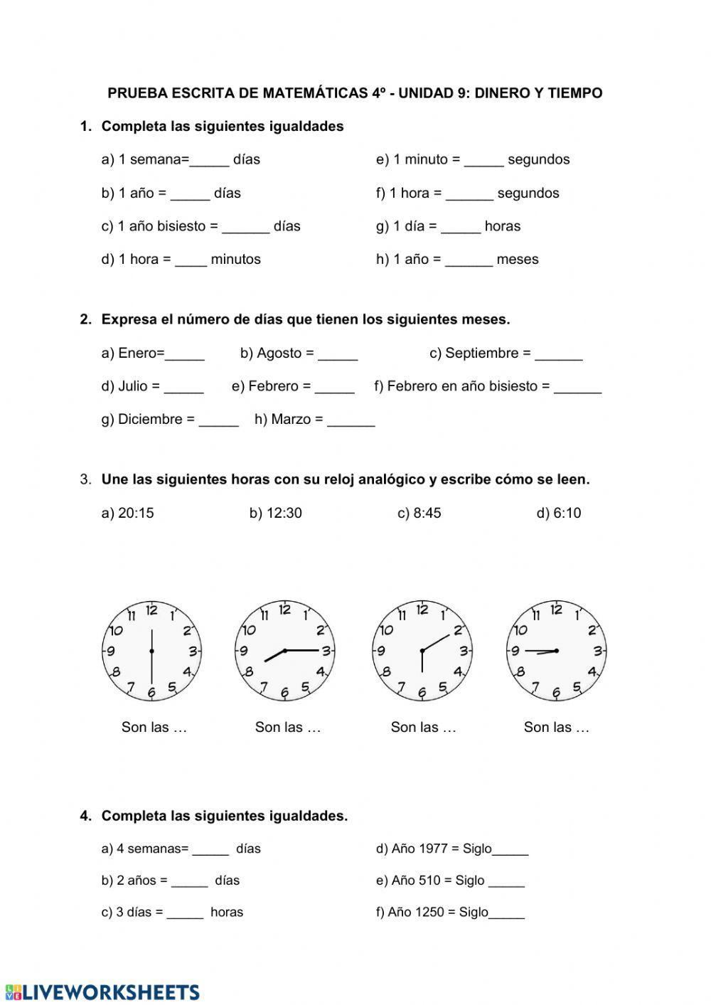 4º Prueba de Mates U9