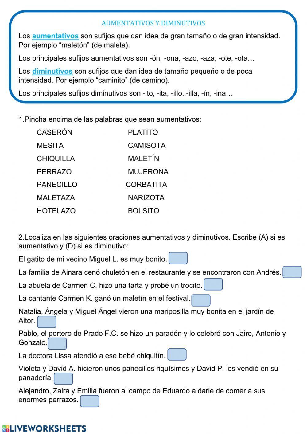 Aumentativos y diminutivos