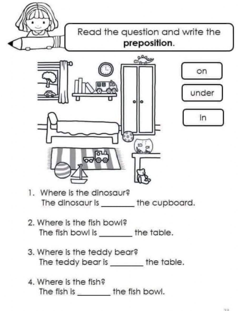prepositions in on under