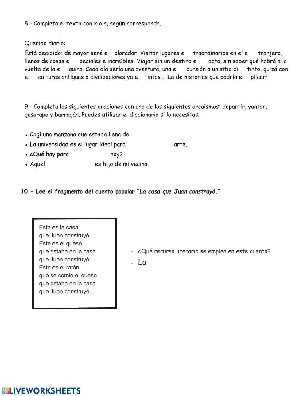Evaluación unidad 10 lengua