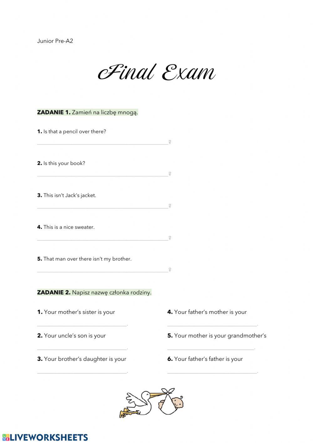 Final Exam Junior Pre A2 Pioneer Elementary