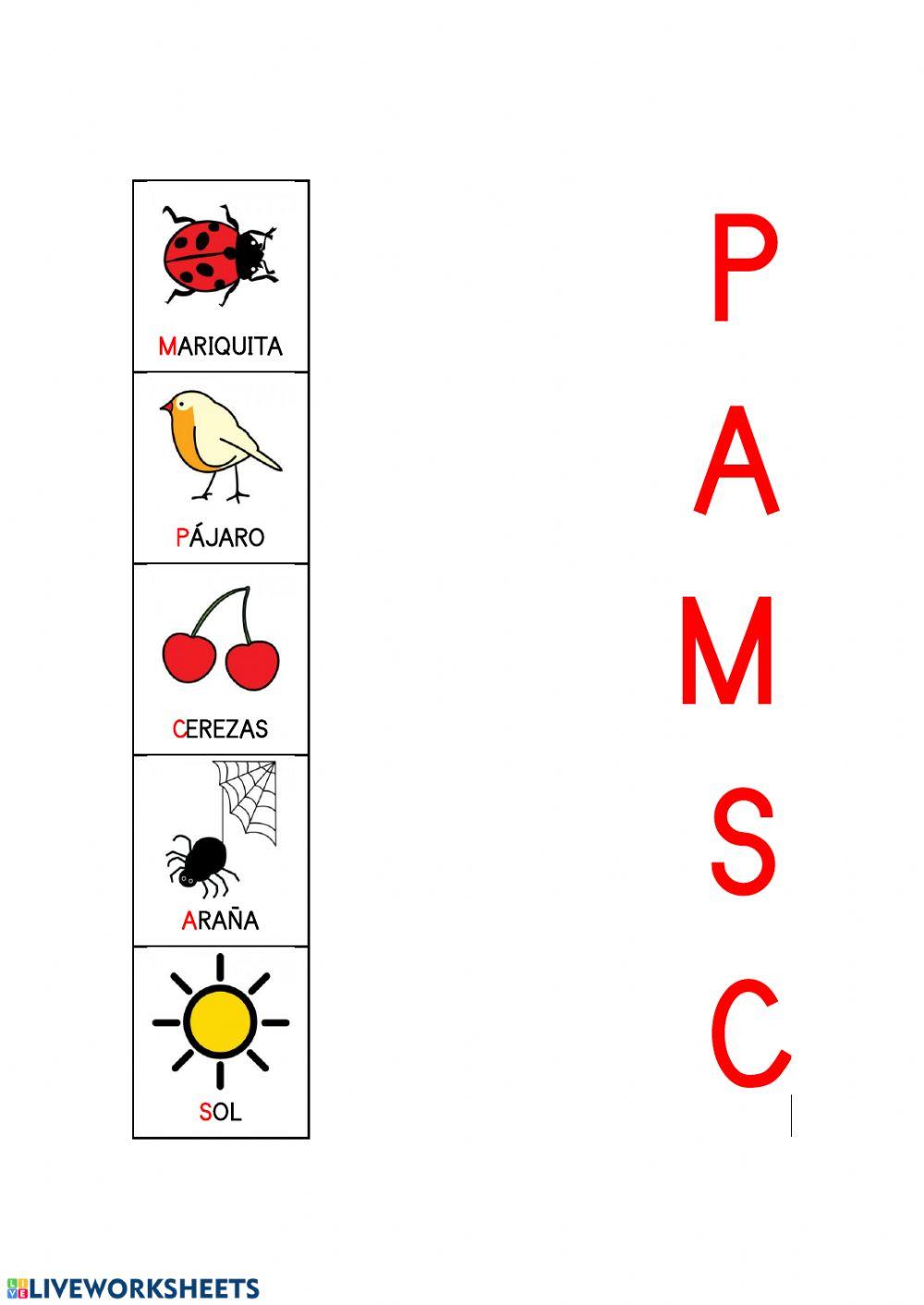 Une cada palabra con su inicial.