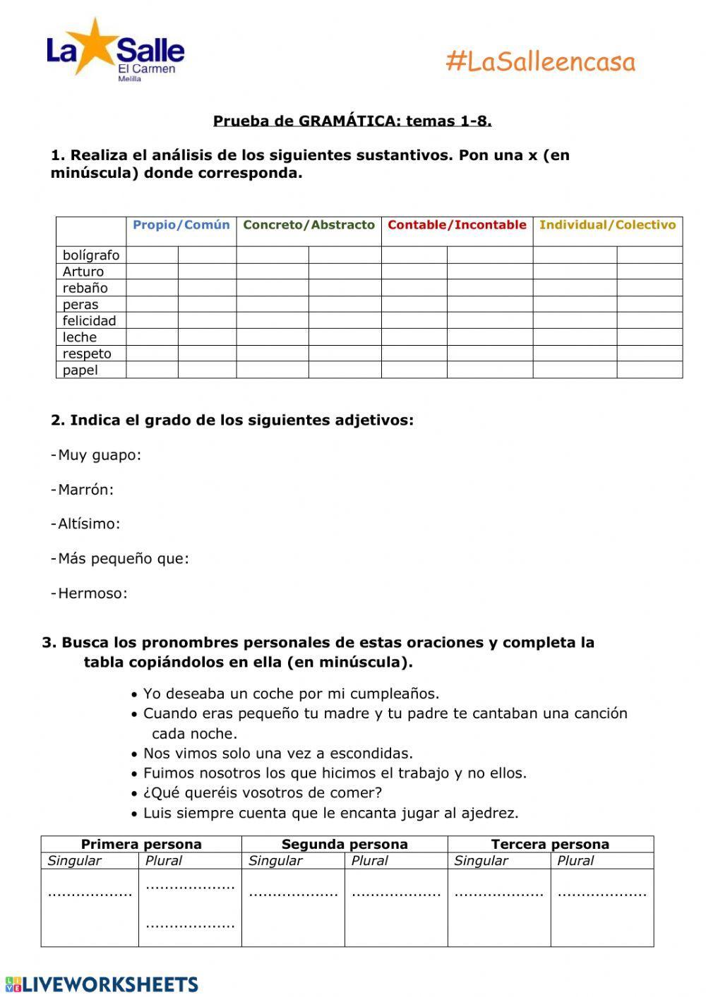 Prueba Gramática 5º primaria