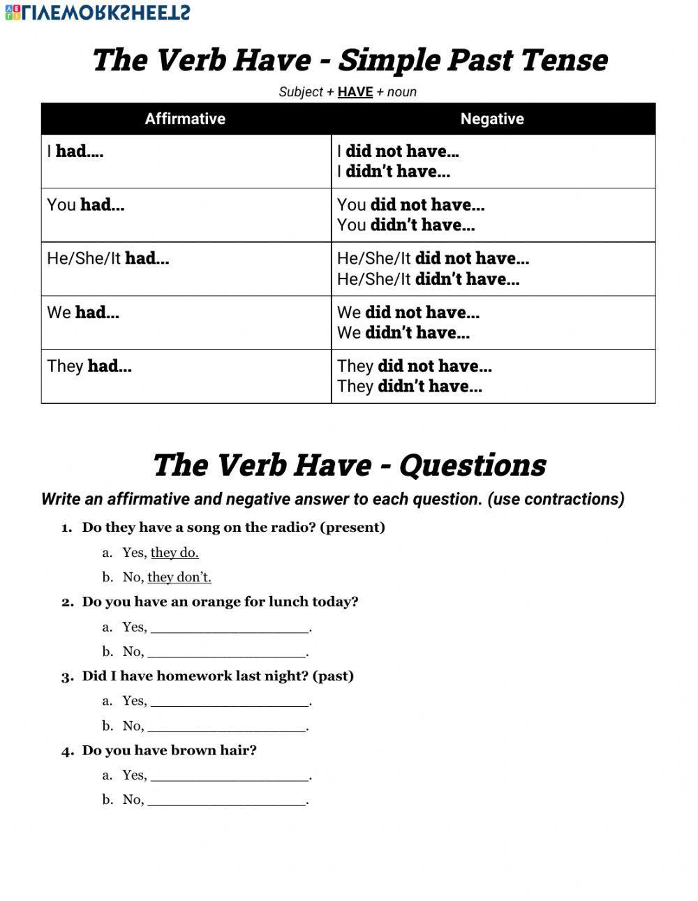 The Verb HAVE (present & past)