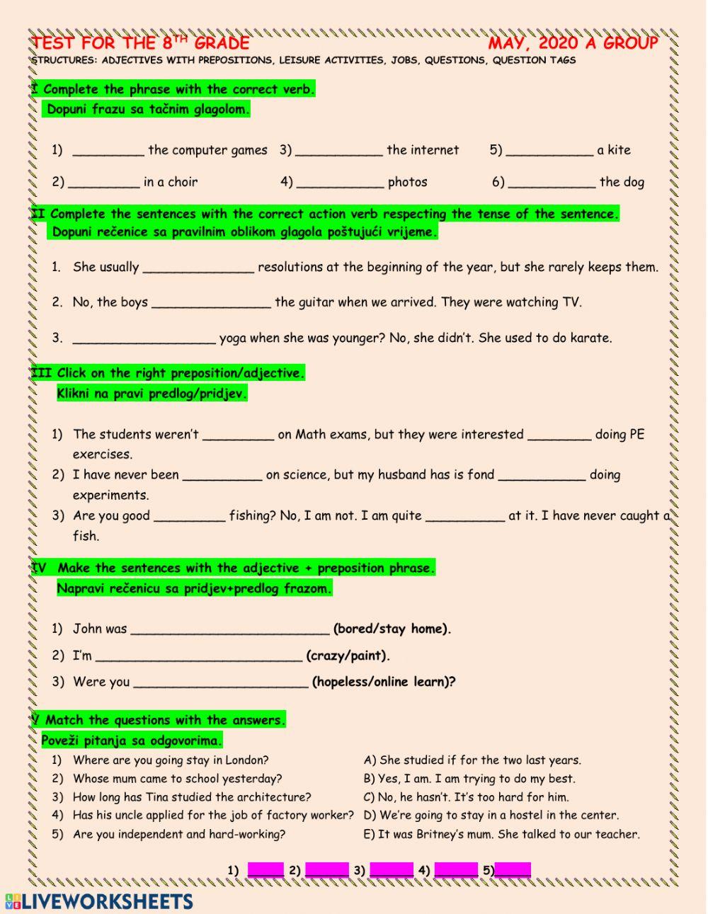 Test for the 8th grade