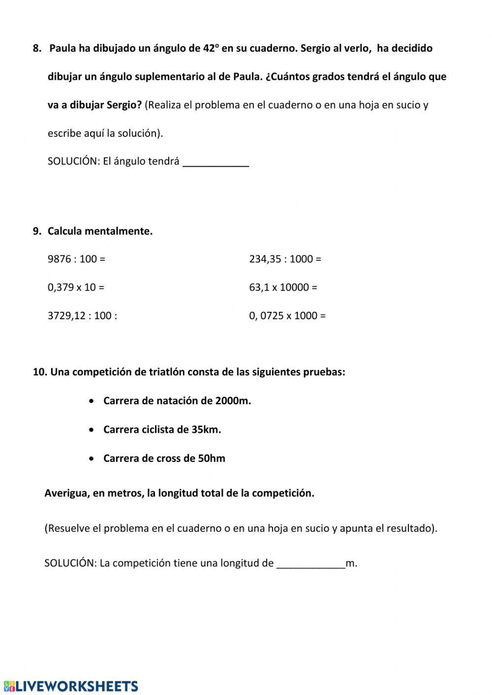 Examen TEMA 9. Rectas, circunferencias y ángulos.