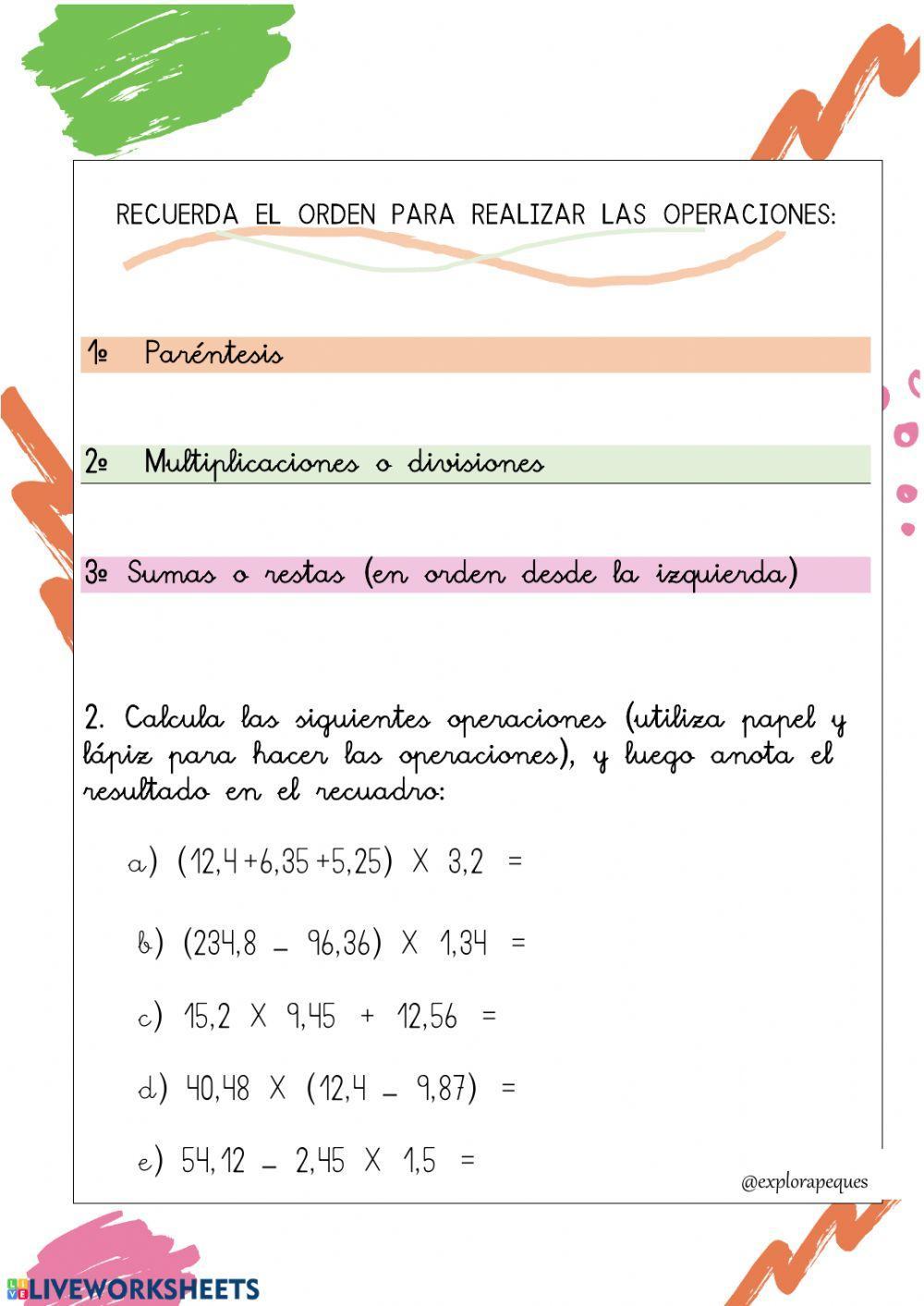 Sumar, resta y multiplicación de decimales