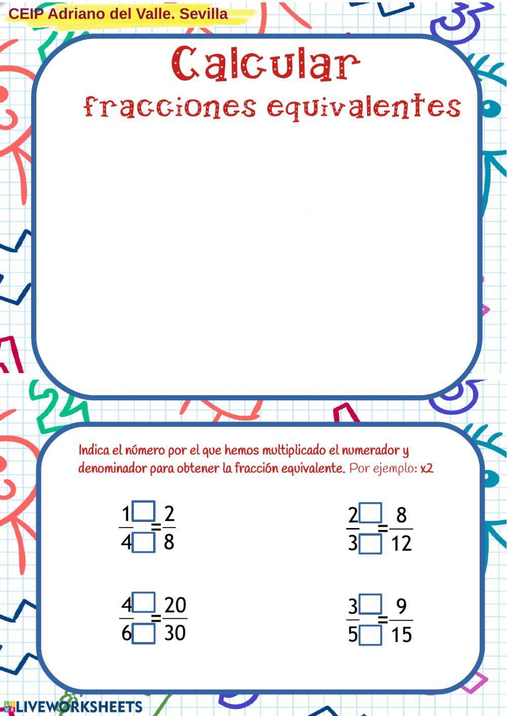 Explicación cálculo fracciones equivalentes