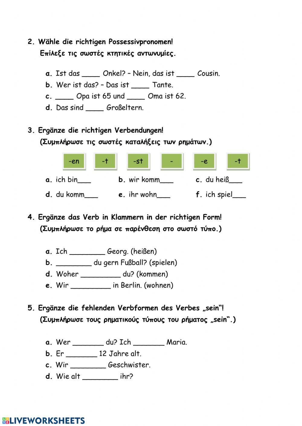 Personalpronomen, Possessivpronomen und Verb