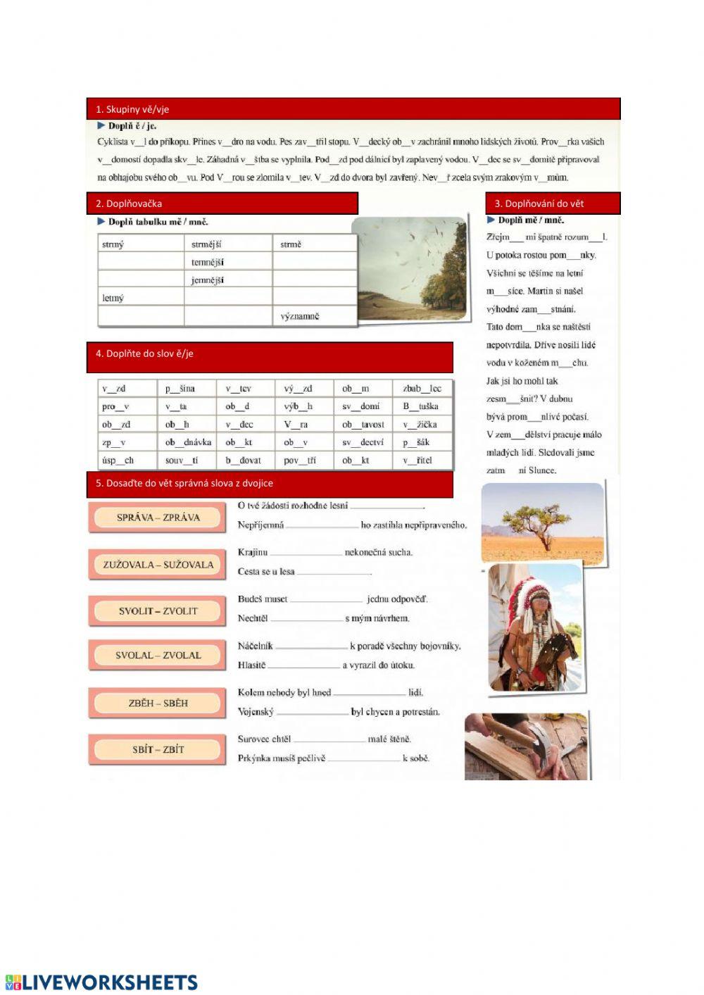 Skupiny bě-bje, vě-vje, pě, mně-mě