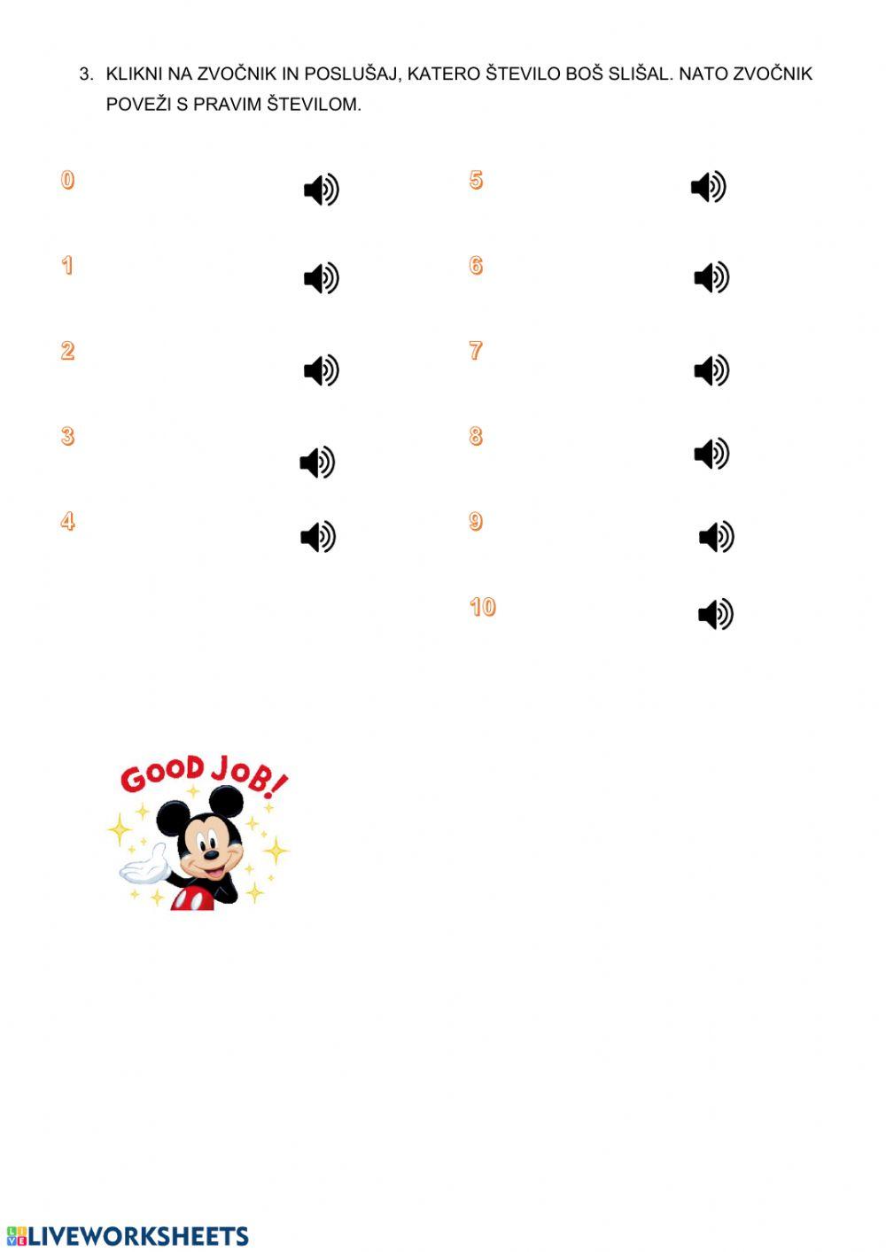 Numbers to 10, colours, food