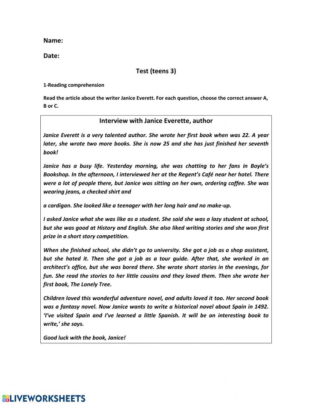 Teens3 unit 1 part 1