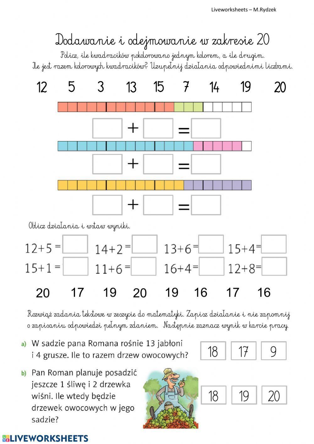 Dodawanie i odejmowanie w zakresie 20