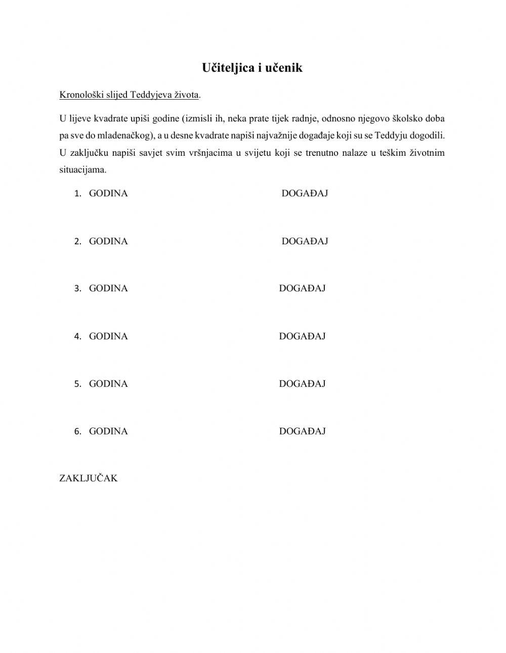 Učiteljica i učenik - vježba