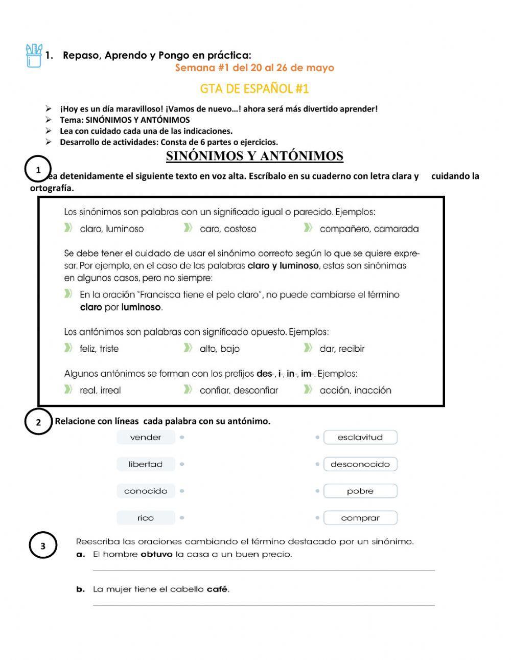 ESPAÑOL FICHA  -1  SEMANA 1 