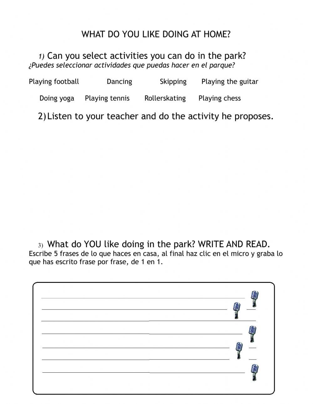 What do yo ulike doing in the park?