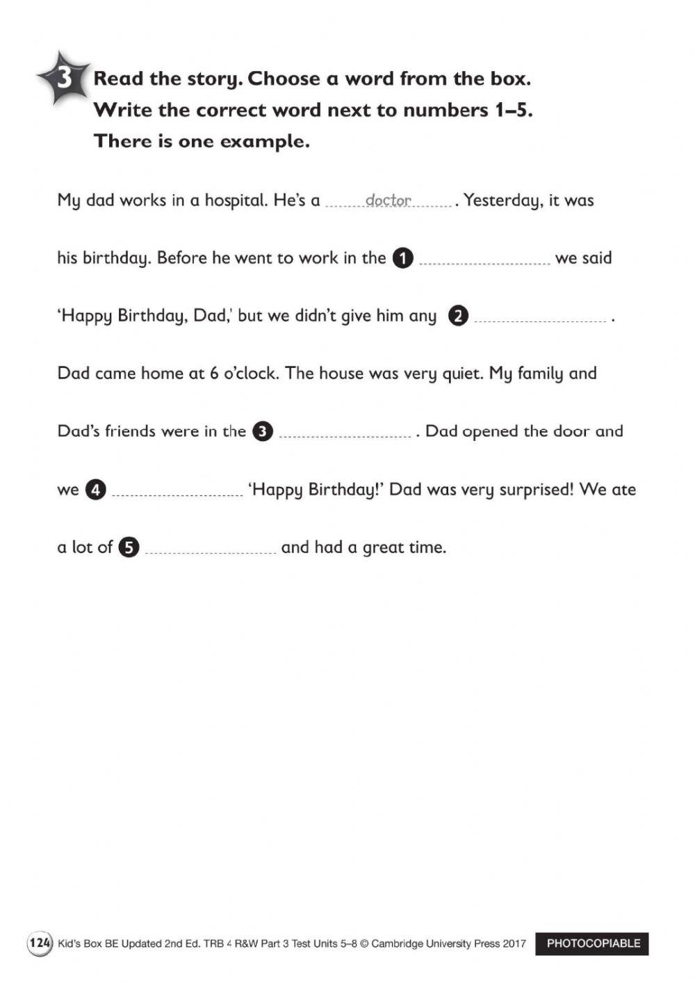 KB4-Test U5-8-Reading and Writing parts 1- 4